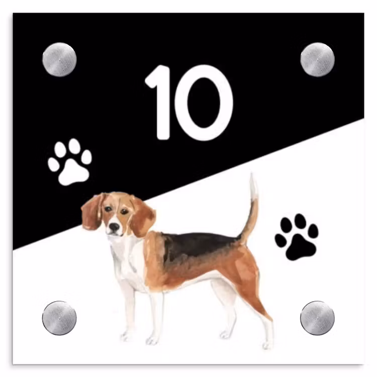 Naambordje voordeur - Vierkant - Zwart wit - Huisdier - Beagle — 1