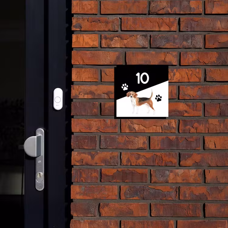 Naambordje voordeur - Vierkant - Zwart wit - Huisdier - Beagle — 2