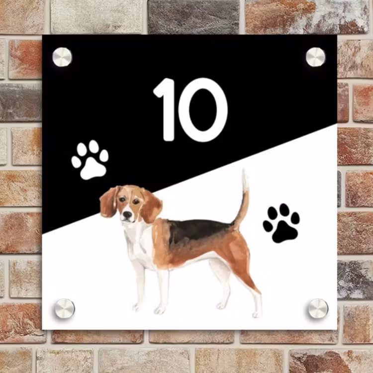 Naambordje voordeur - Vierkant - Zwart wit - Huisdier - Beagle — 4