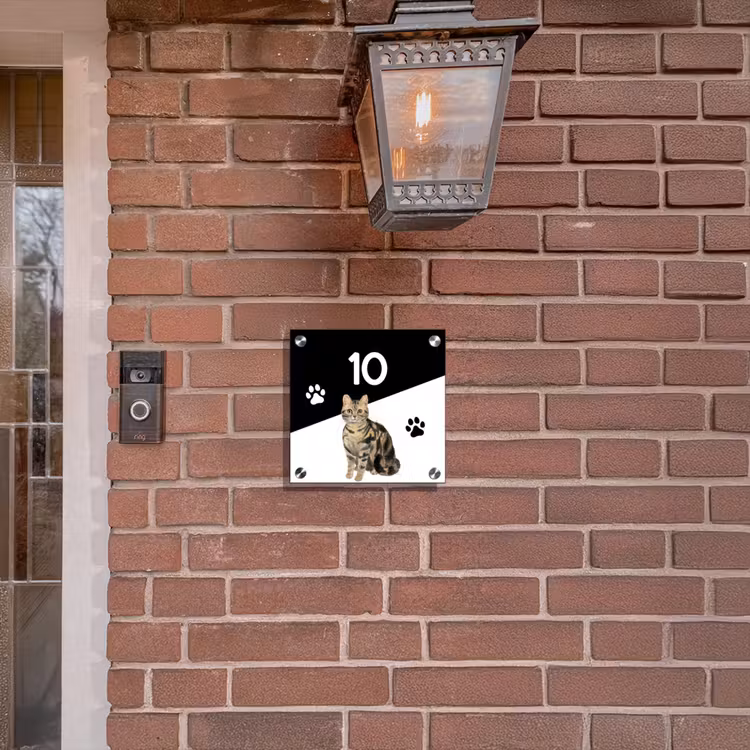 Naambordje voordeur - Vierkant - Zwart wit - Huisdier - Bruingestreepte kat — 3