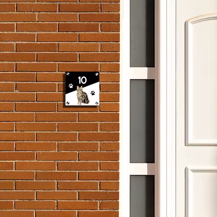 Naambordje voordeur - Vierkant - Zwart wit - Huisdier - Bruingestreepte kat — 5