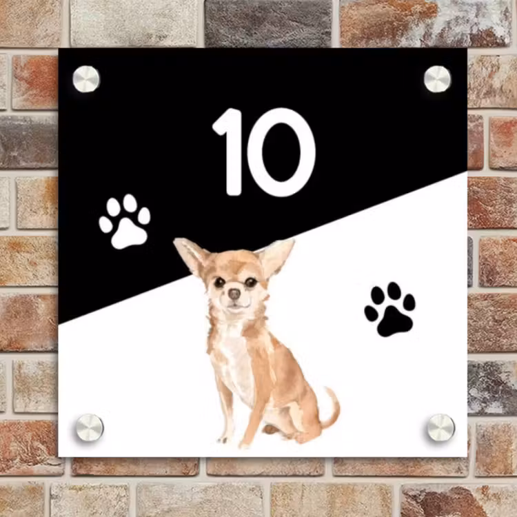 Naambordje voordeur - Vierkant - Zwart wit - Huisdier - Chihuahua — 4