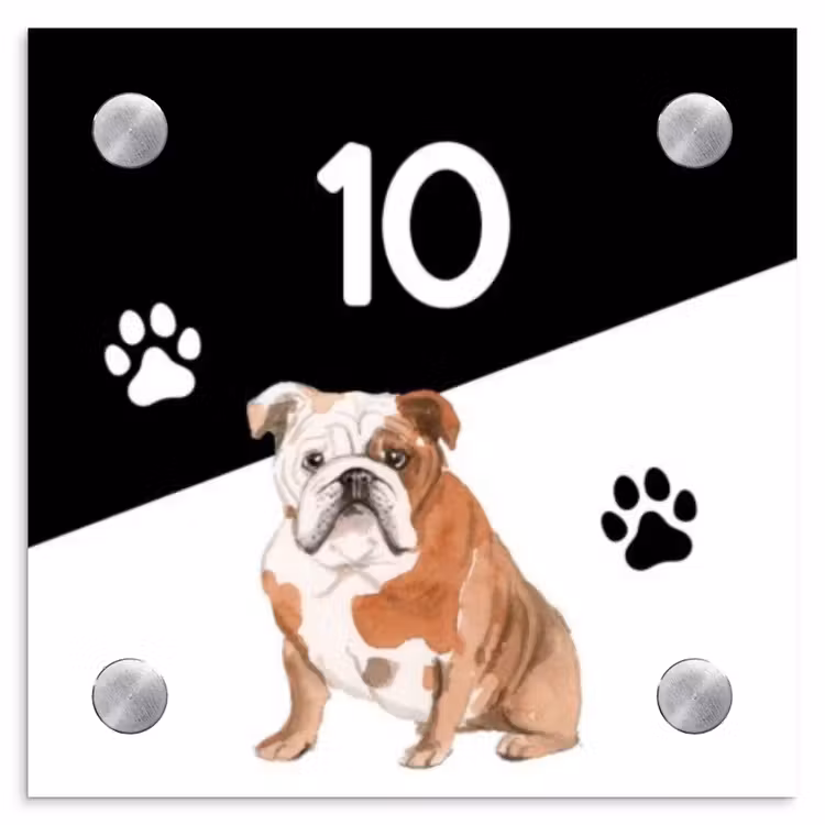 Naambordje voordeur - Vierkant - Zwart wit - Huisdier - Engelse bulldog — 1