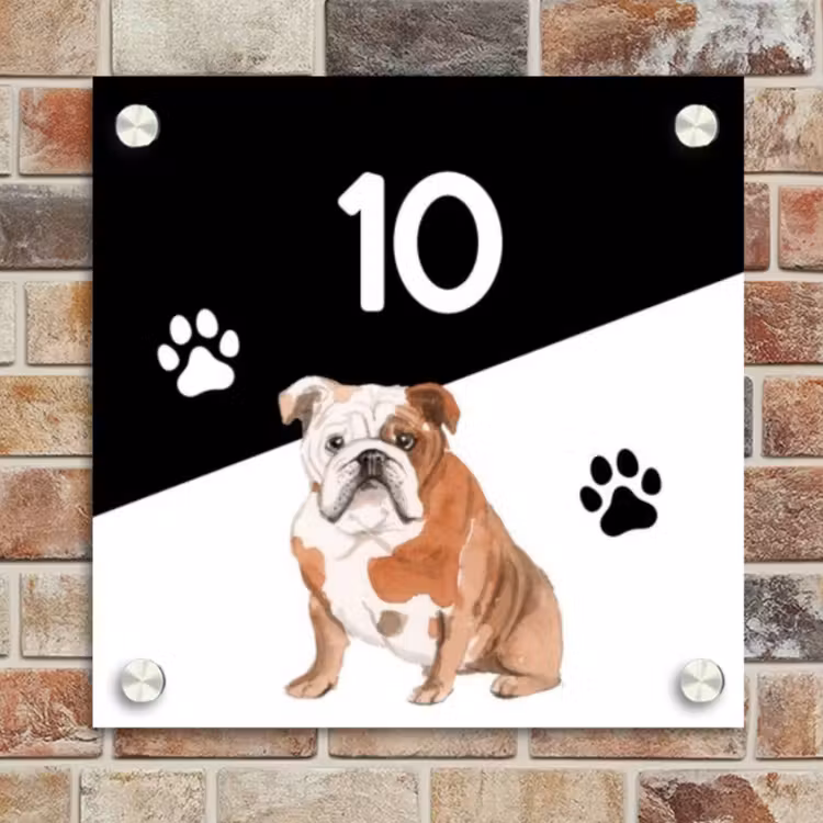 Naambordje voordeur - Vierkant - Zwart wit - Huisdier - Engelse bulldog — 4