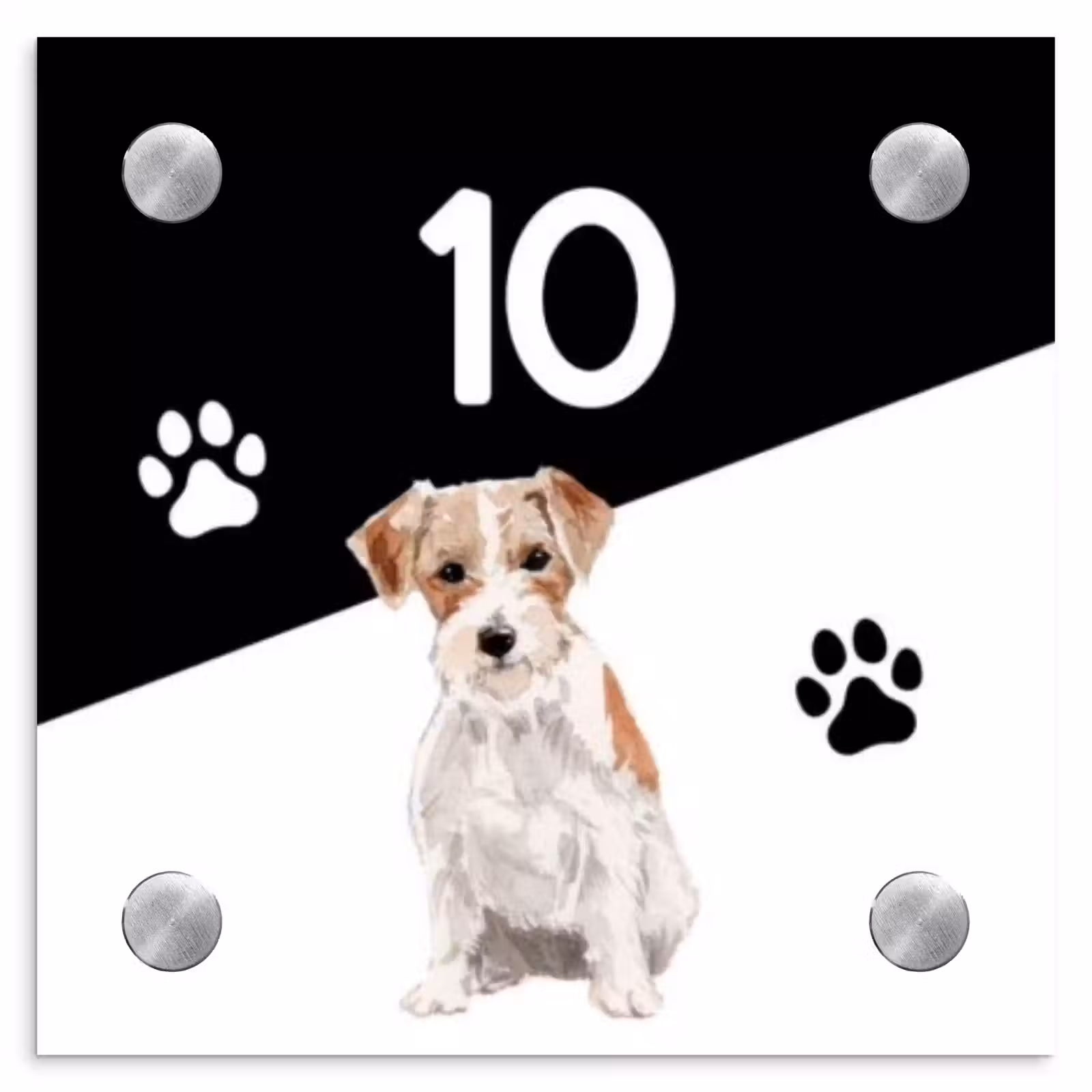 Naambordje voordeur - Vierkant - Zwart wit - Huisdier - Jack Russel — 1