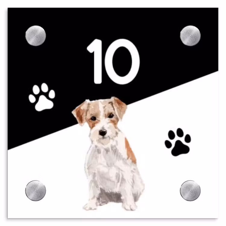 Naambordje voordeur - Vierkant - Zwart wit - Huisdier - Jack Russel — 1