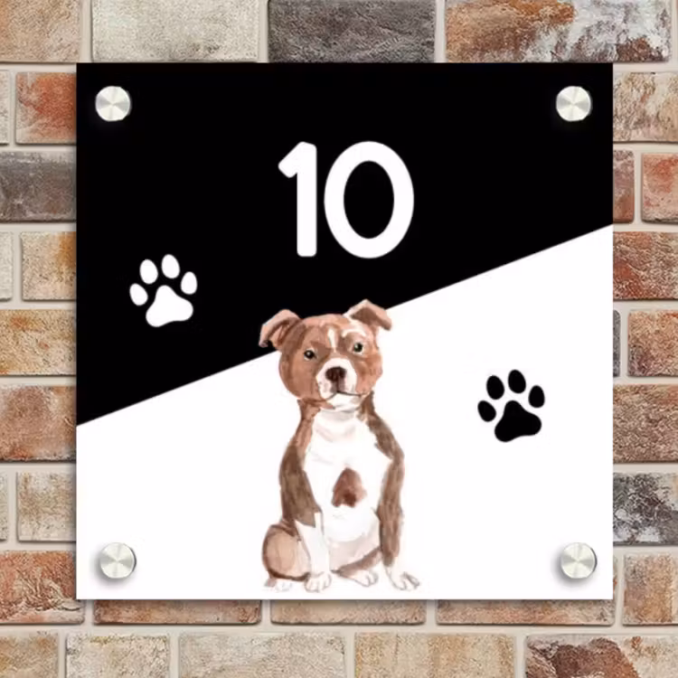 Naambordje voordeur - Vierkant - Zwart wit - Huisdier - Staffordshire bullterriër — 4