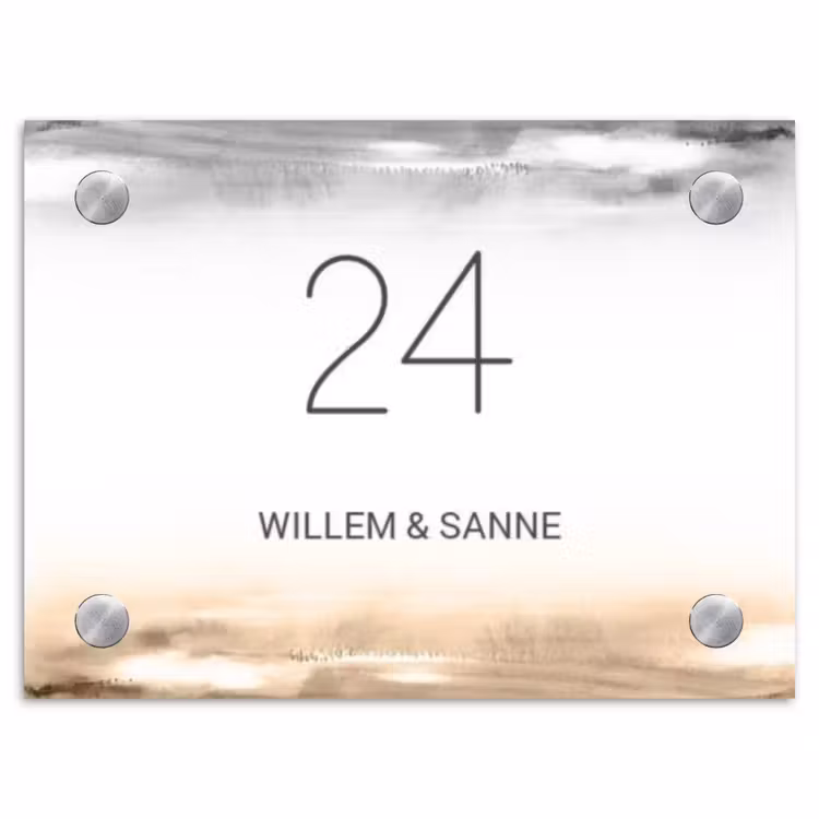 Naambordje voordeur - Rechthoek - Aquarelachtergrond - Zwart beige - Klassiek — 1