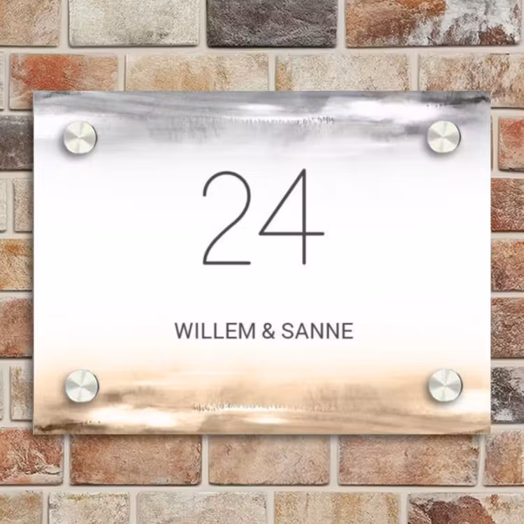 Naambordje voordeur - Rechthoek - Aquarelachtergrond - Zwart beige - Klassiek — 4
