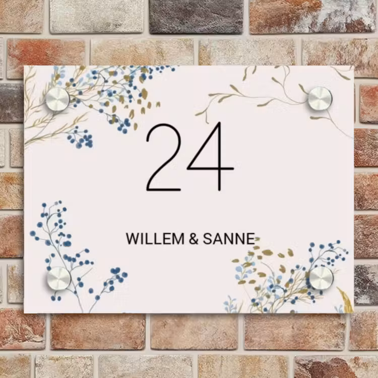 Naambordje voordeur - Rechthoek - Bloemen - Beige - Klassiek — 4