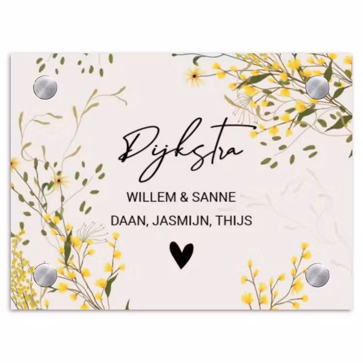 Naambordje voordeur - Rechthoek - Gele bloemen - Sierlijk — 1