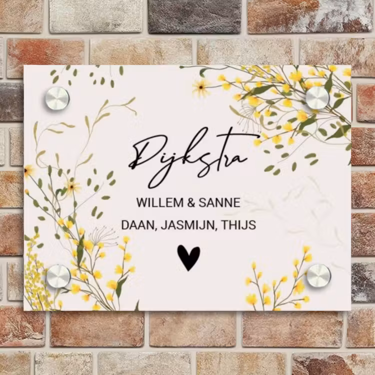 Naambordje voordeur - Rechthoek - Gele bloemen - Sierlijk — 4