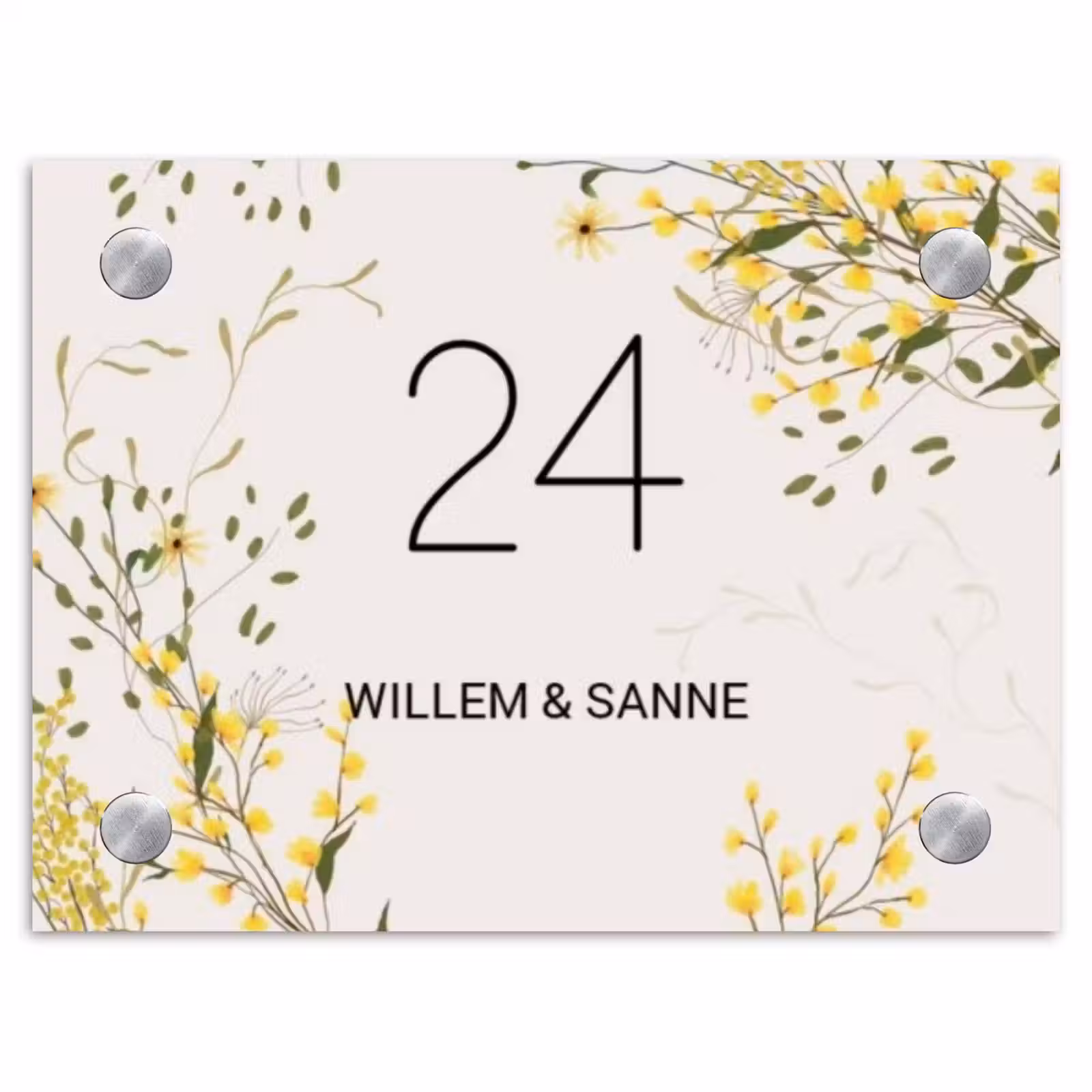 Naambordje voordeur - Rechthoek - Gele bloemen - Klassiek — 1