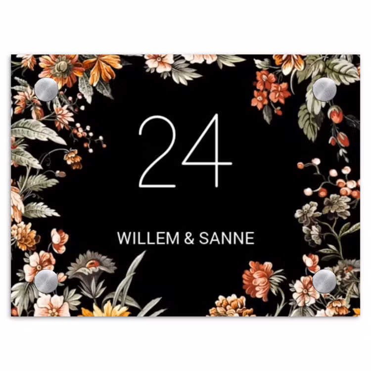 Naambordje voordeur - Rechthoek - Bloemen - Zwart - Klassiek — 1