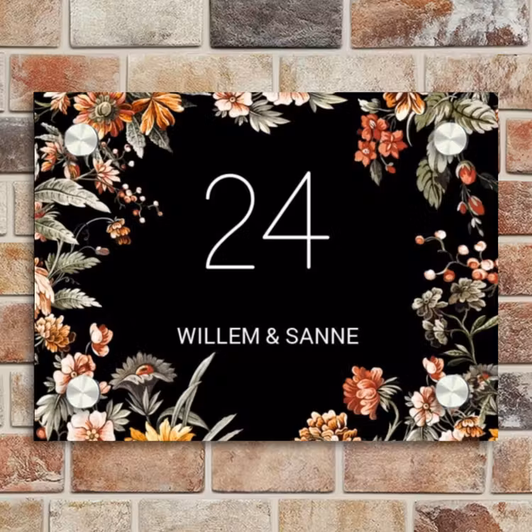 Naambordje voordeur - Rechthoek - Bloemen - Zwart - Klassiek — 4