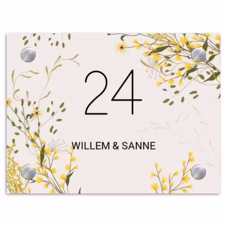 Naambordje voordeur - Rechthoek - Gele bloemen - Klassiek — 1