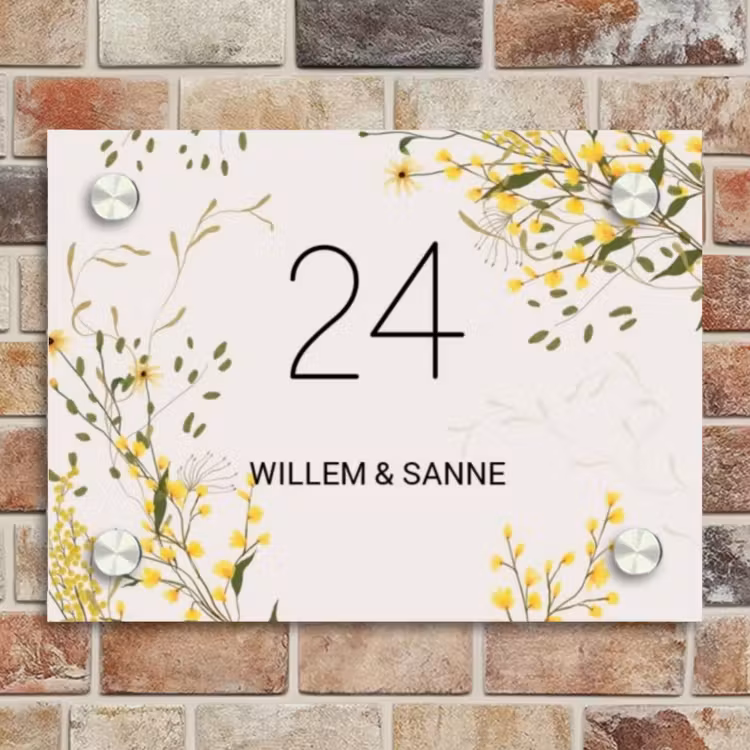 Naambordje voordeur - Rechthoek - Gele bloemen - Klassiek — 4