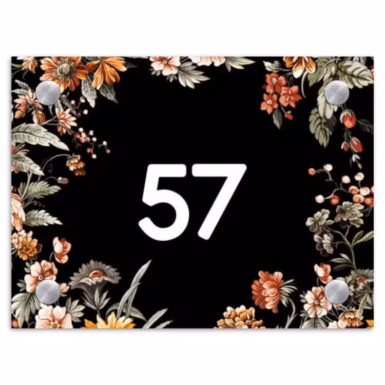 Naambordje voordeur - Rechthoek - Bloemen - Zwart - Traditioneel — 1