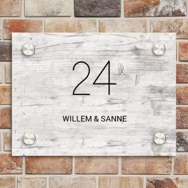 Naambordje voordeur - Rechthoek - Witgrijs hout - Klassiek — 4