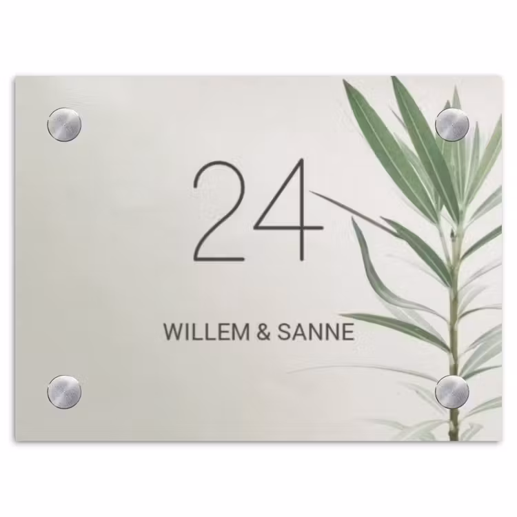 Naambordje voordeur - Rechthoek - Lichtbeige met plant - Klassiek — 1