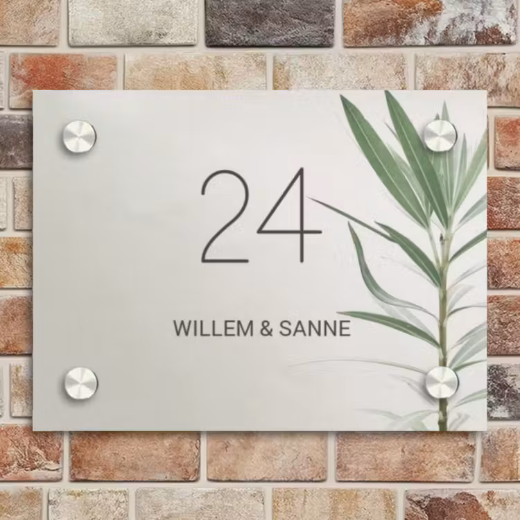 Naambordje voordeur - Rechthoek - Lichtbeige met plant - Klassiek — 4