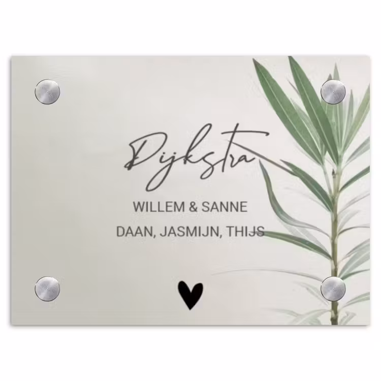 Naambordje voordeur - Rechthoek - Lichtbeige met plant - Sierlijk — 1