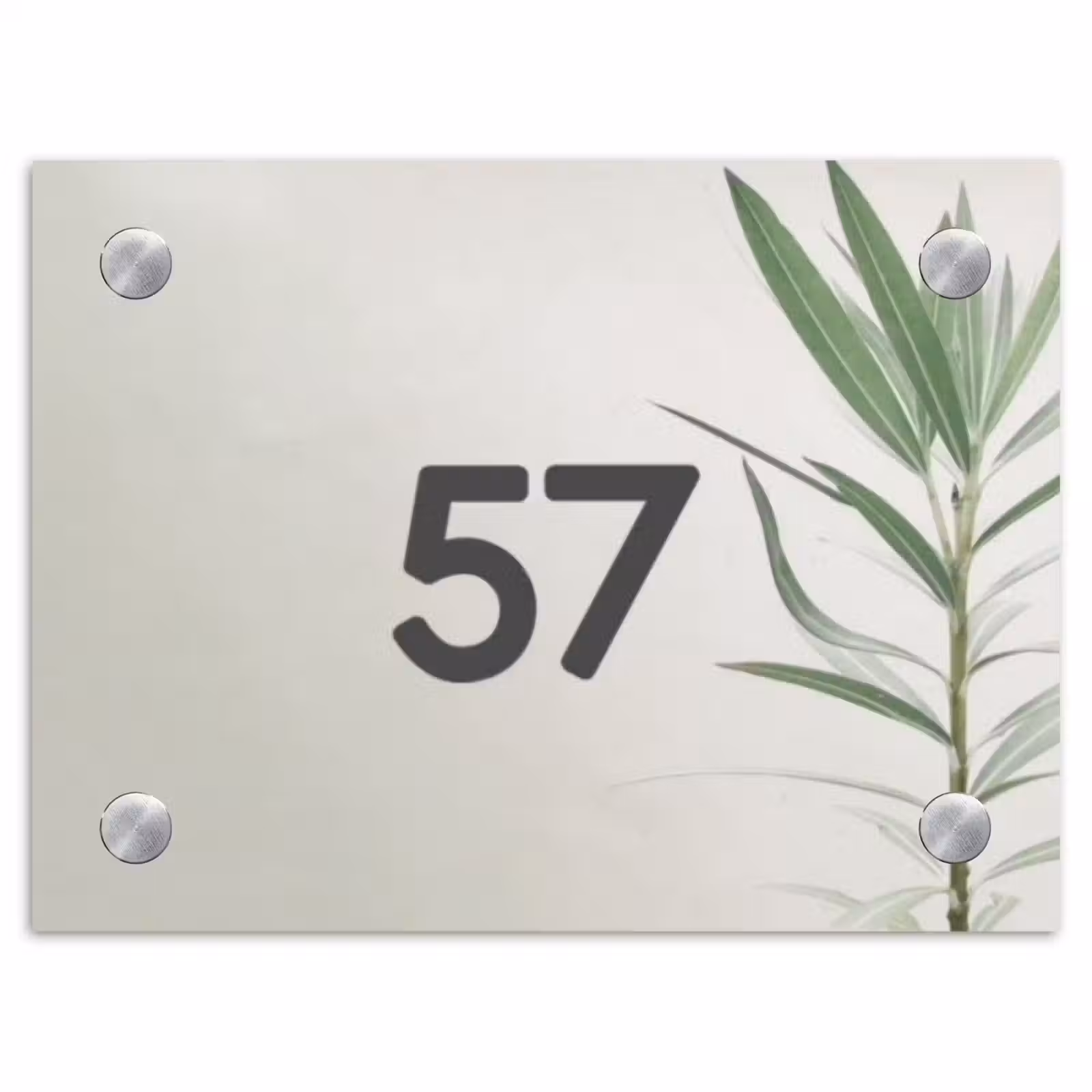 Naambordje voordeur - Rechthoek - Lichtbeige met plant - Traditioneel — 1