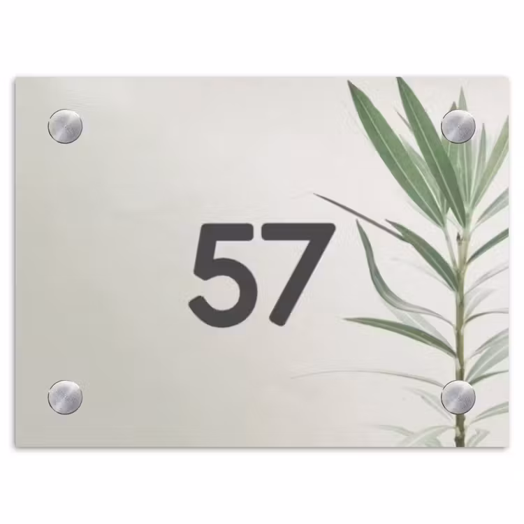 Naambordje voordeur - Rechthoek - Lichtbeige met plant - Traditioneel — 1