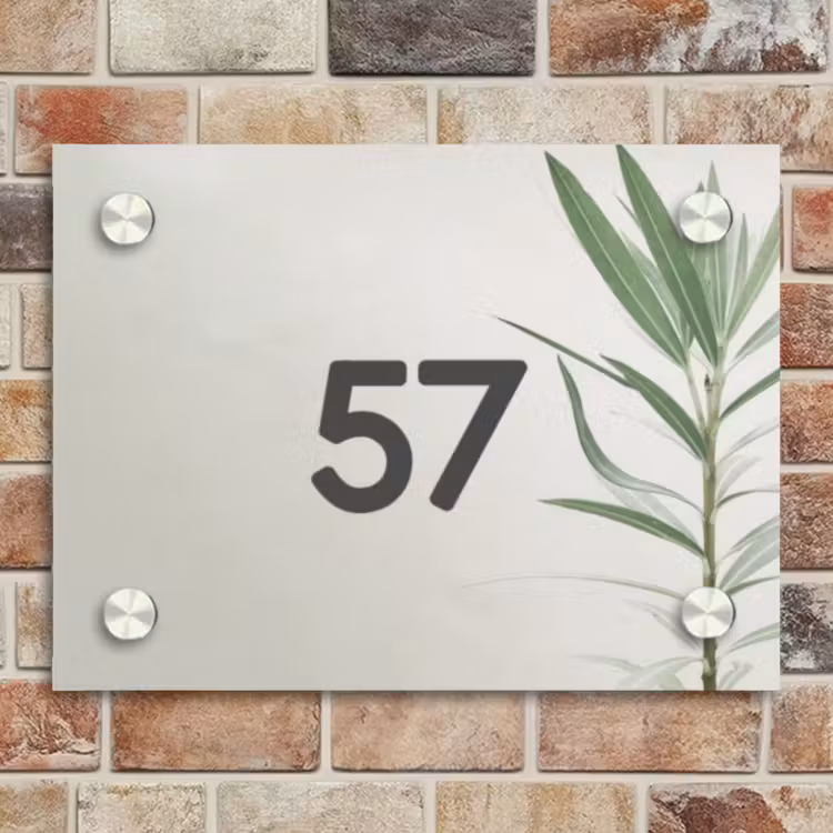 Naambordje voordeur - Rechthoek - Lichtbeige met plant - Traditioneel — 4