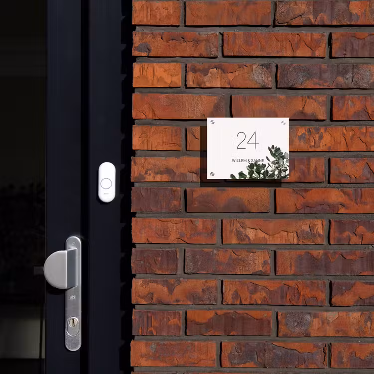 Naambordje voordeur - Rechthoek - Wit met bladeren - Klassiek — 2