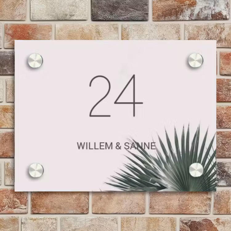 Naambordje voordeur - Rechthoek - Lichtroze met palmblad - Klassiek — 4