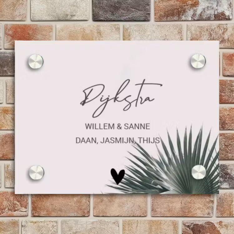 Naambordje voordeur - Rechthoek - Lichtroze met palmblad - Sierlijk — 4