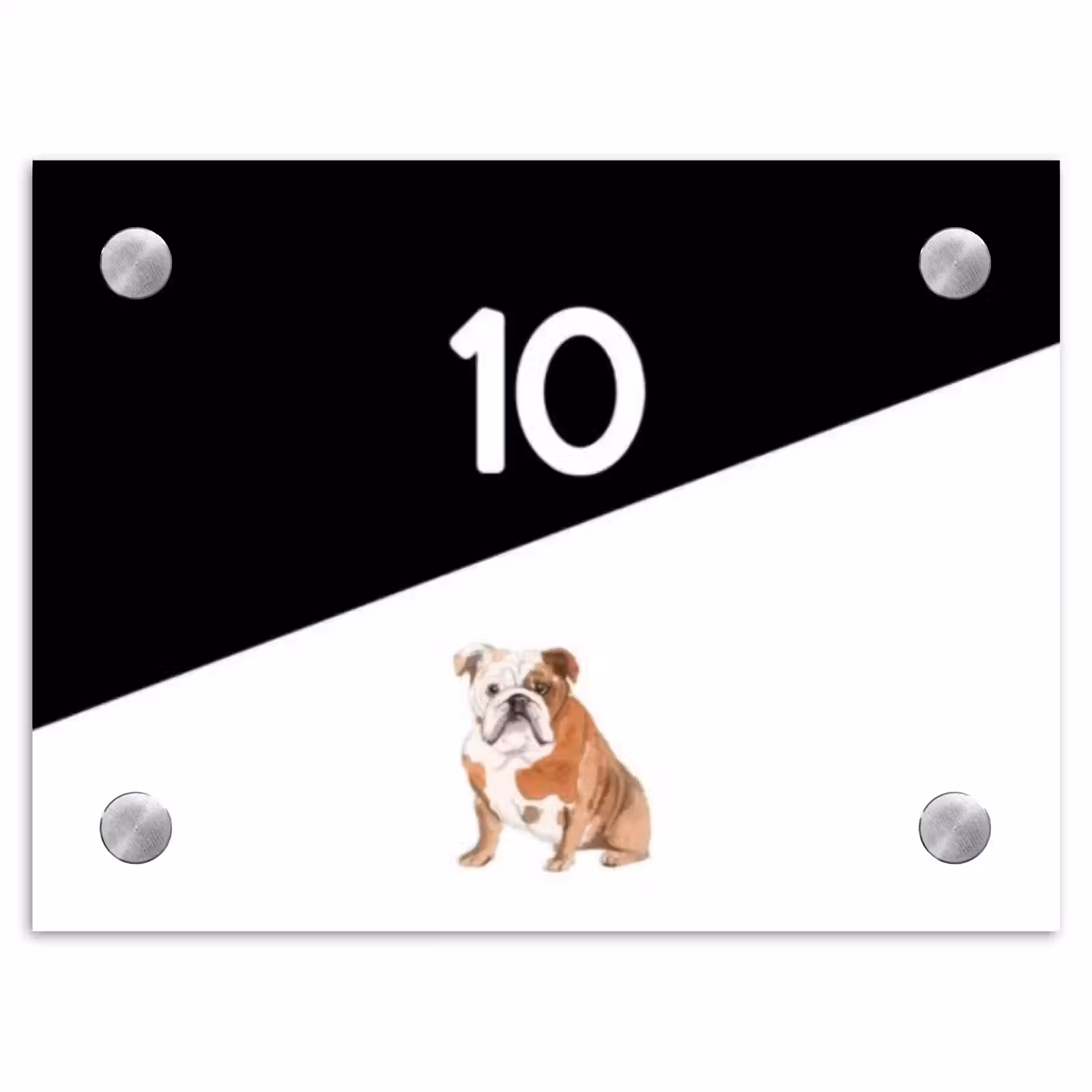 Naambordje voordeur - Rechthoek - Zwart wit - Huisdier - Engelse bulldog — 1