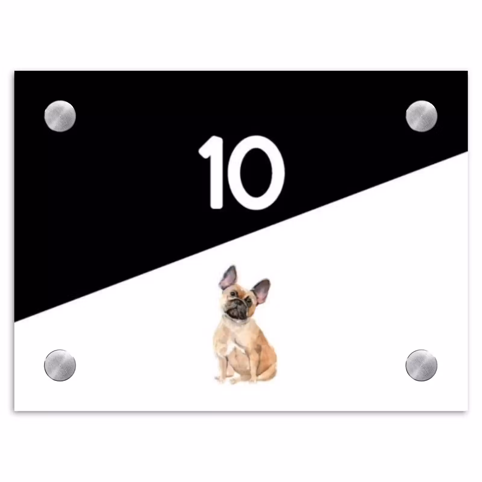 Naambordje voordeur - Rechthoek - Zwart wit - Huisdier - Franse bulldog — 1