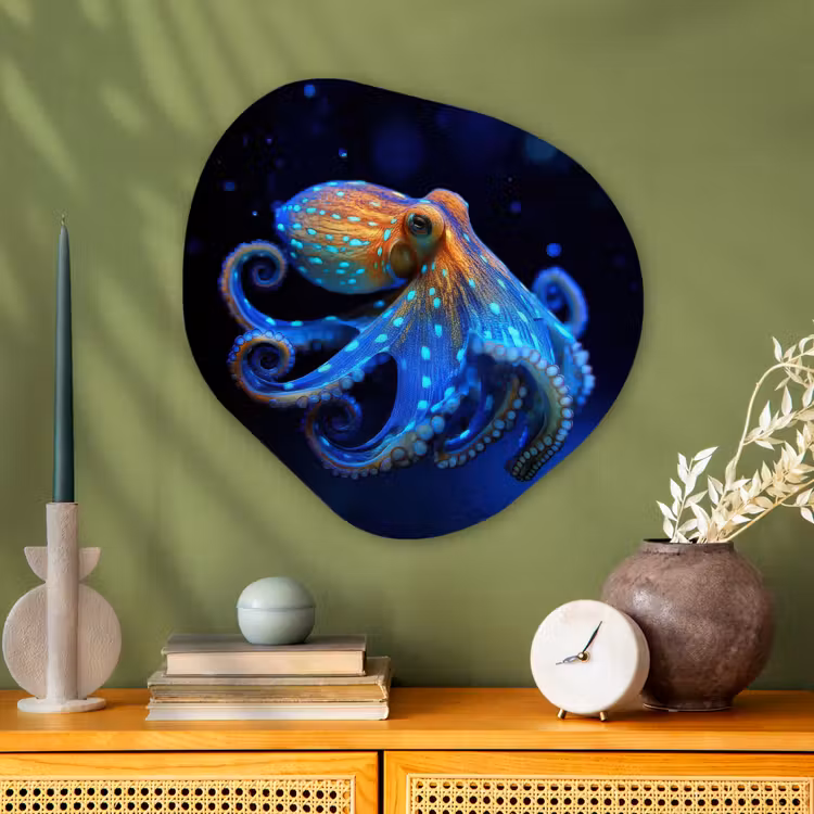 Organische vorm - schilderij - Aluminium - Octopus - Stippen - Blauw - Zee — 2