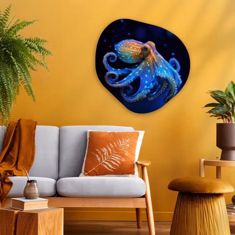 Organische vorm - schilderij - Aluminium - Octopus - Stippen - Blauw - Zee — 3