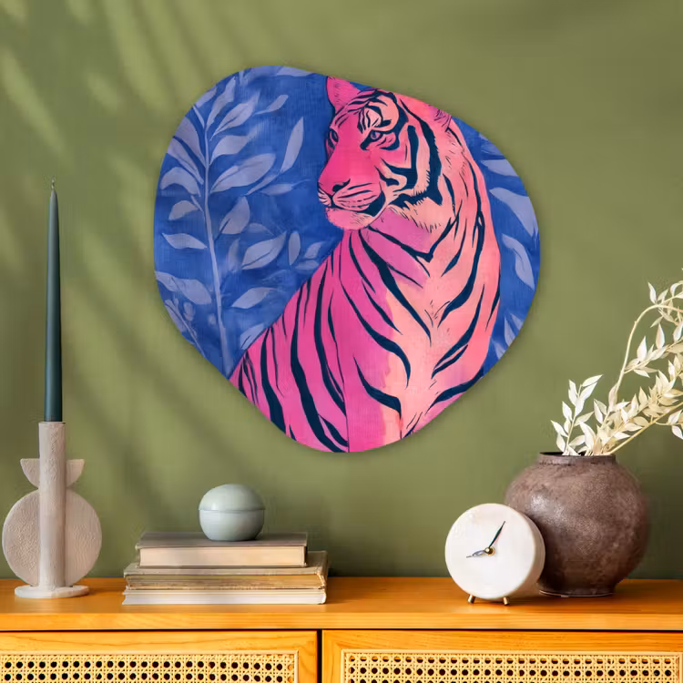 Organische vorm - schilderij - Aluminium - Tijger - Roze - Bladeren - Jungle — 2