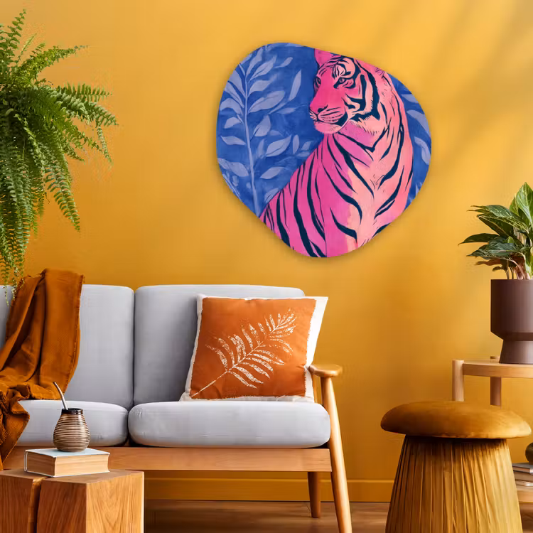 Organische vorm - schilderij - Aluminium - Tijger - Roze - Bladeren - Jungle — 3