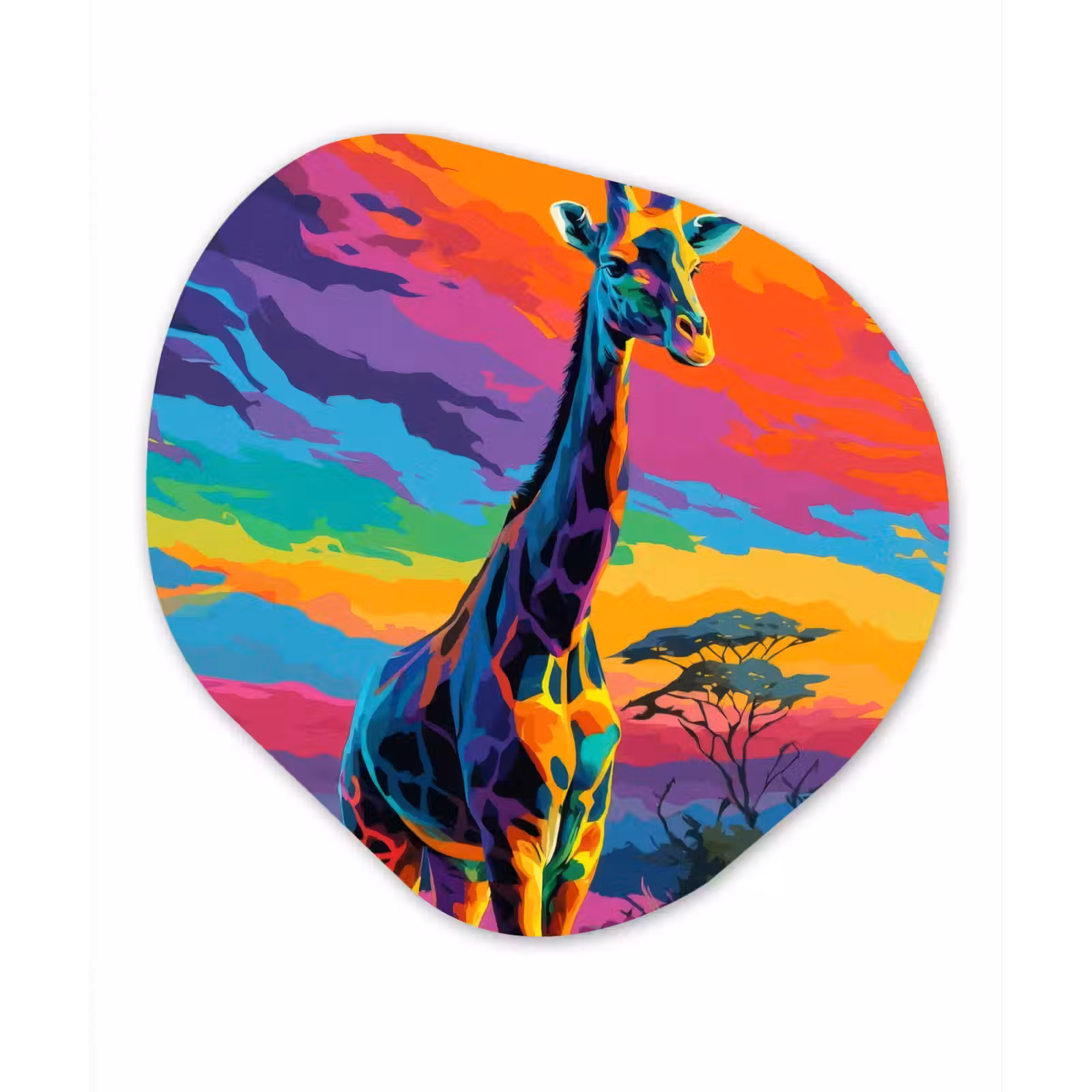 Organische vorm - schilderij - Aluminium - Giraffe - Savanna - Lucht - Gekleurd — 1
