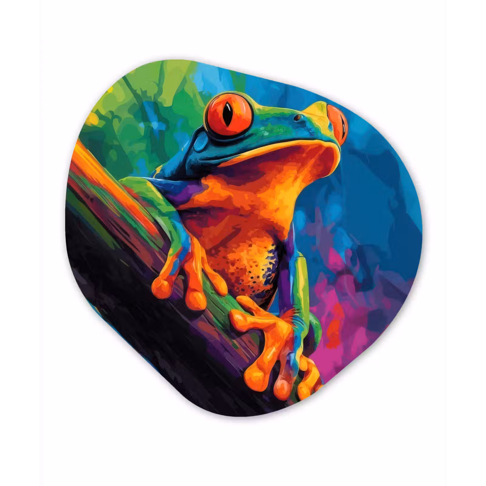 Organische vorm - schilderij - Aluminium - Kikker - Felgekleurd - Tak - Regenboog — 1