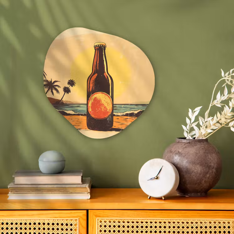 Organisch schilderij – Bierfles - Zonsondergang - Palmbomen - Zee — 2