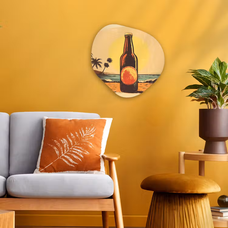 Organisch schilderij – Bierfles - Zonsondergang - Palmbomen - Zee — 3