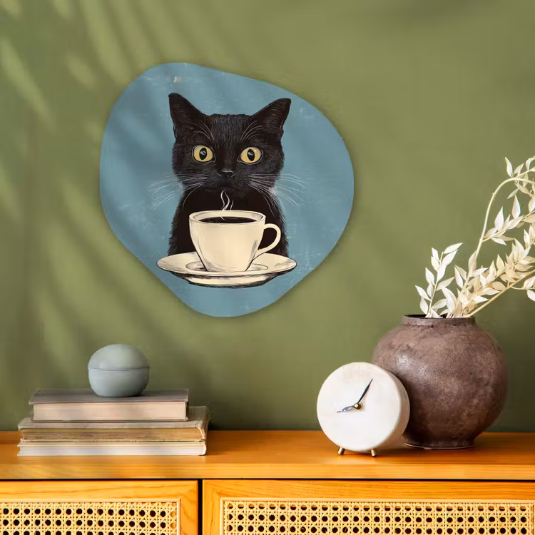 Organisch schilderij – Kat - Zwart - Koffie - Minimalistisch — 2