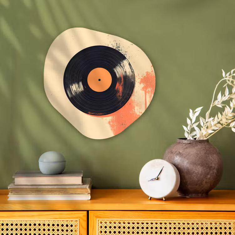 Organisch schilderij – Vinylplaat - Zwart - Verfspatten - Retro — 2