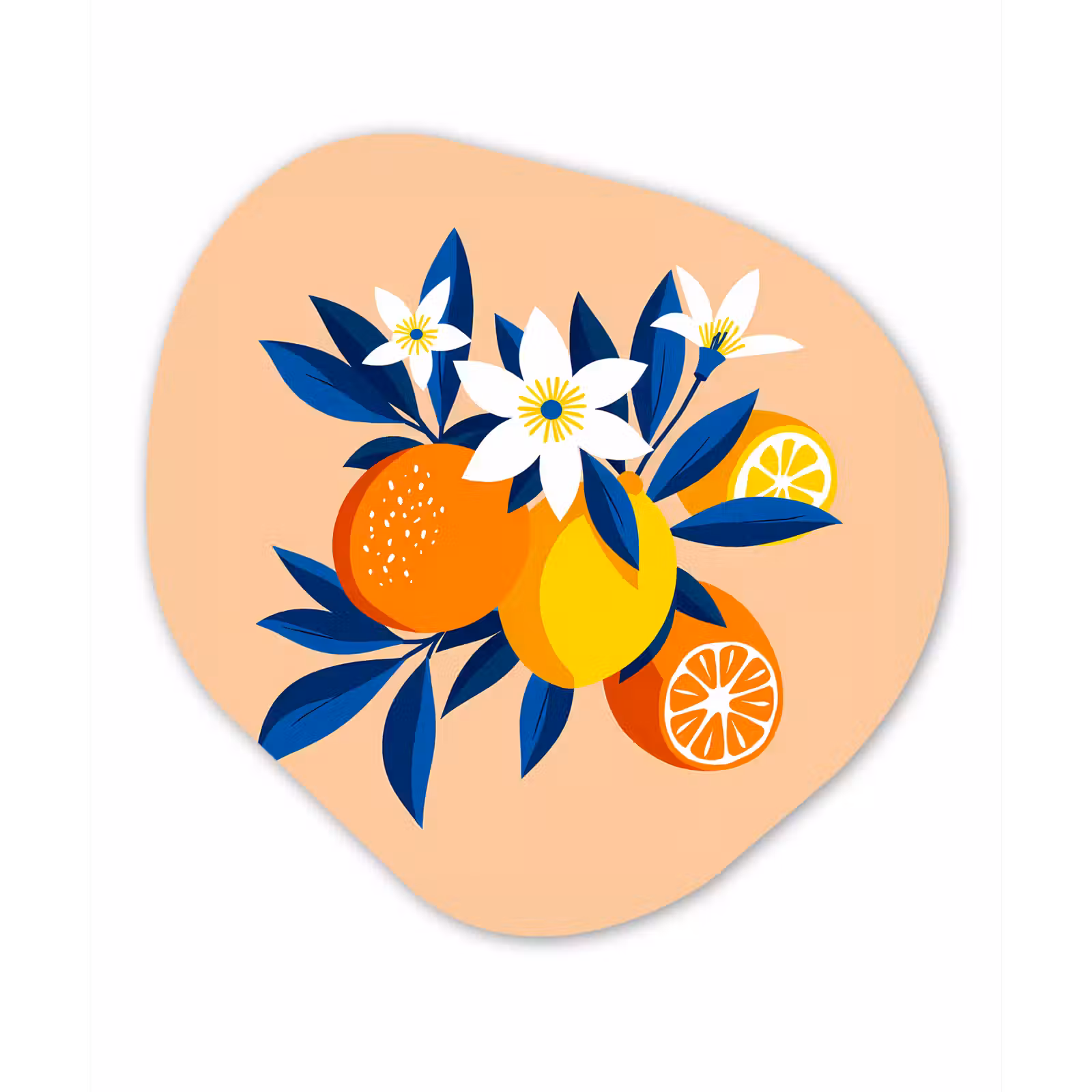 Organische vorm - schilderij - Aluminium - Illustratie - Sinaasappels - Donkerblauw - Bloemen — 1