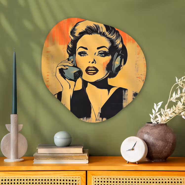 Organische vorm - schilderij - Aluminium - Retro - Vrouw - Koptelefoon - Oranje — 2