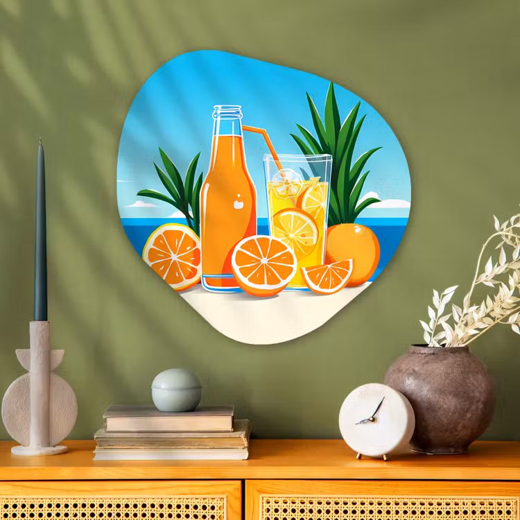 Organische vorm - schilderij - Aluminium - Sinaasappels - Ijsblokjes - Zee - Illustratie — 2