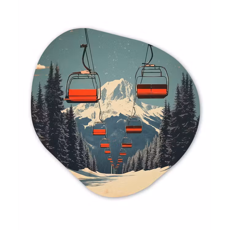 Organische vorm - schilderij - Aluminium - Sneeuw - Skilift - Rood - Bomen — 1