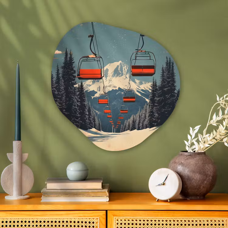Organische vorm - schilderij - Aluminium - Sneeuw - Skilift - Rood - Bomen — 2