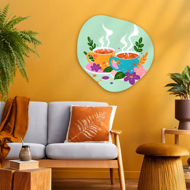 Organische vorm - schilderij - Aluminium - Thee - Illustratie - Kopjes - Bloemen — 3